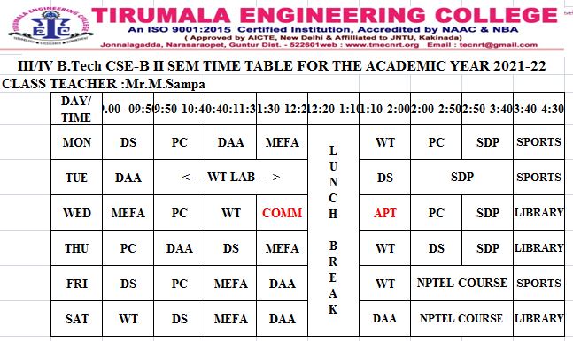 cse timetable